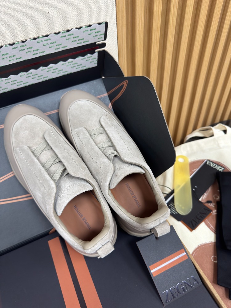 Zegna Grey Suede and Leather Triple Stitch Monte 38-46