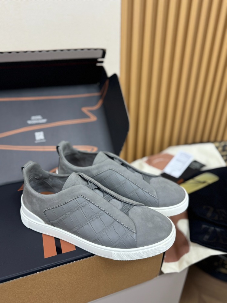 Zegna Grey Crocodile Leather Triple Stitch SECONDSKIN 38-46