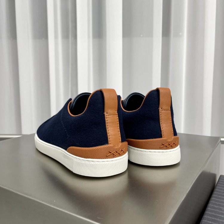 Zegna Navy Blue Wool Triple Stitch Sneakers 39-46