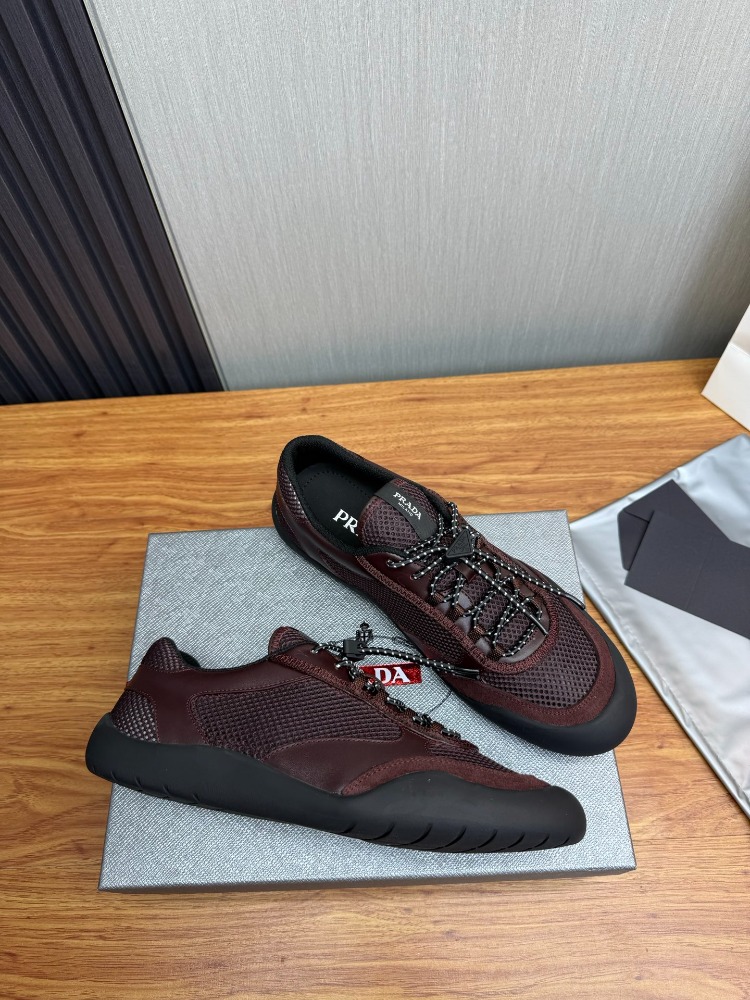 Prada Speedrock Deri ve File Spor Ayakkabı Bordo 39-45