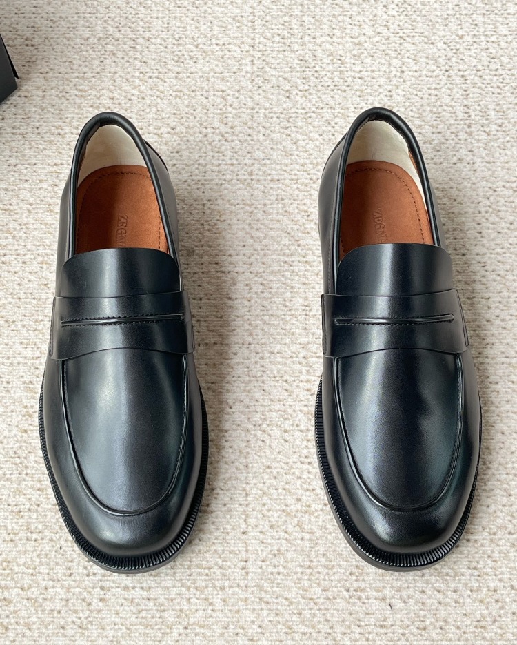 Zegna Black Leather Mocassin Corso Loafers 39-45