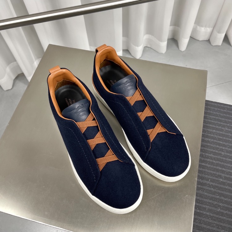 Zegna Navy Blue Wool Triple Stitch Sneakers 39-46