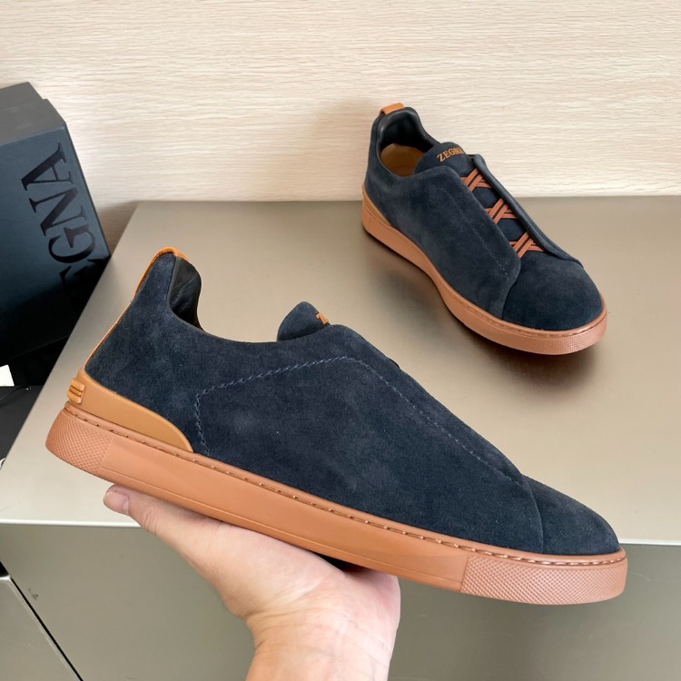 Zegna Black Suede Triple Stitch Sneakers 39-46