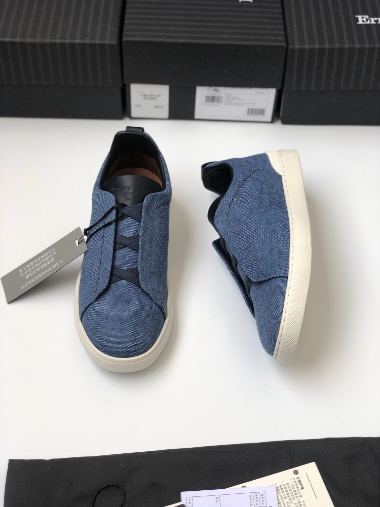 Zegna Triple Stitch Dark Teal Blue Cotton Linen and Leather 39-45