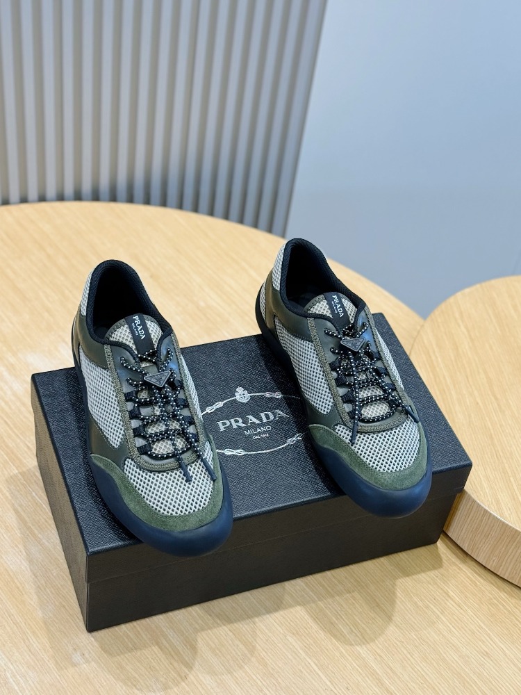 Prada Speedrock Yeşil Deri ve File Erkek Spor Ayakkabı 39-45