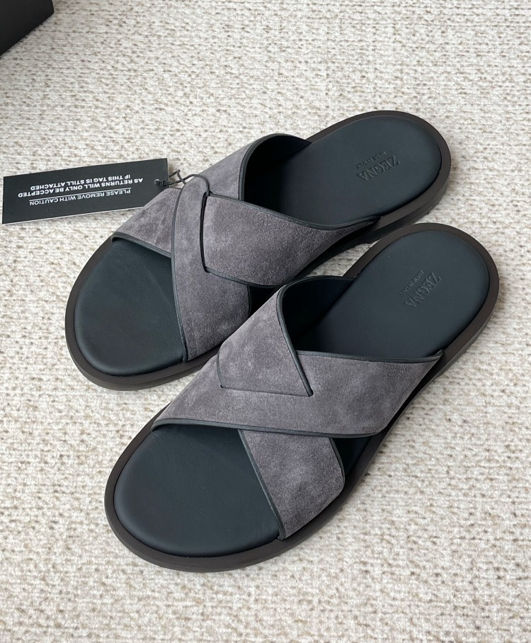 Zegna Almond Grey Suede Slides 39-45