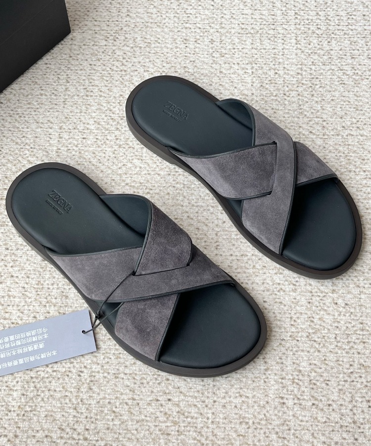 Zegna Almond Grey Suede Slides 39-45