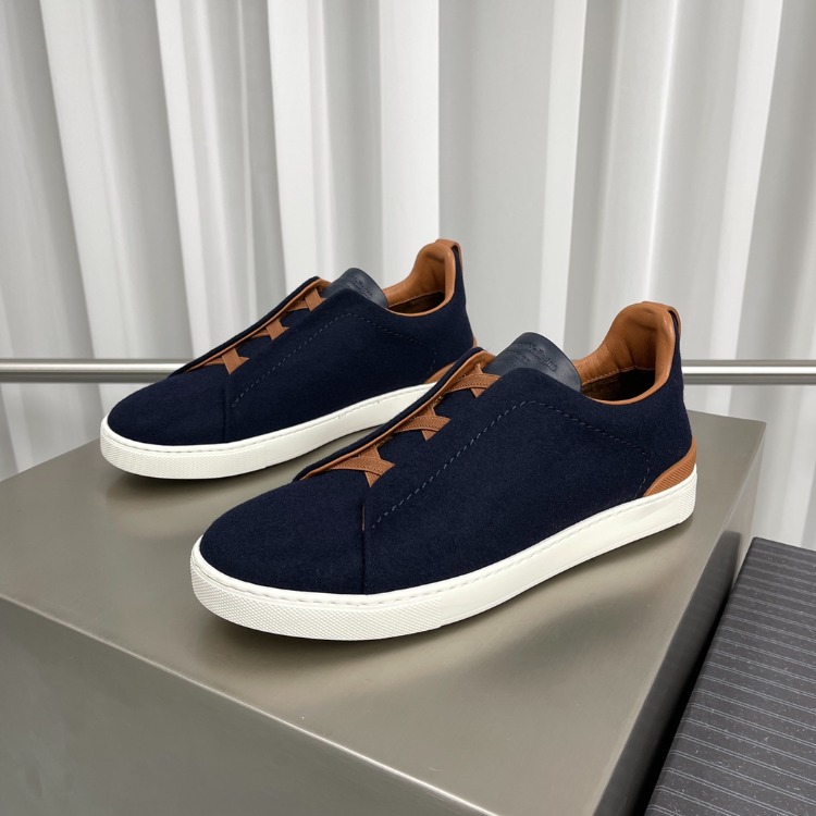 Zegna Navy Blue Wool Triple Stitch Sneakers 39-46