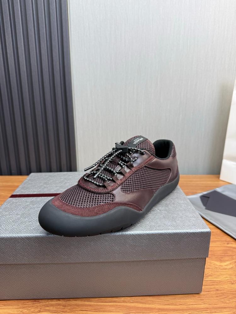 Prada Speedrock Deri ve File Spor Ayakkabı Bordo 39-45