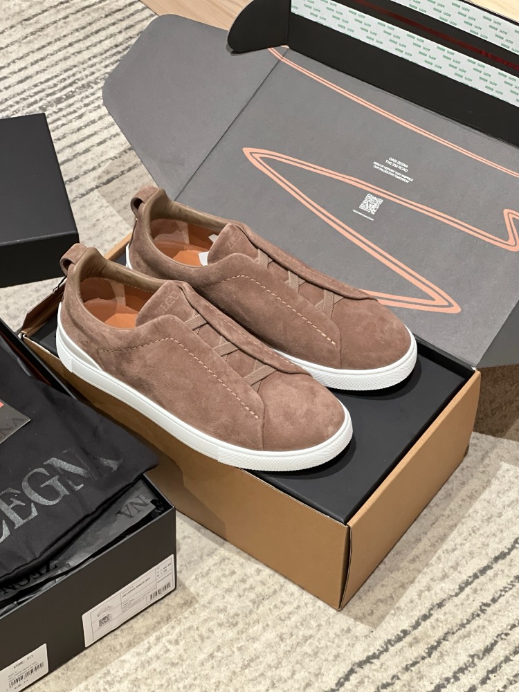 Zegna Dark Beige Suede Triple Stitch™ Sneakers 39-46