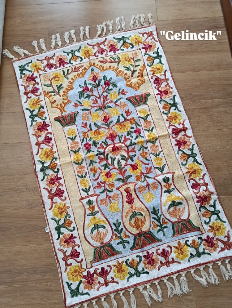 Gelincik model tam işli Kaşmir seccade
