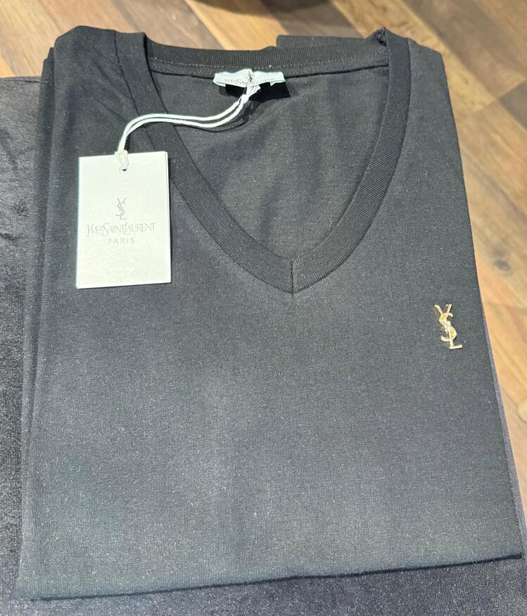 (YSL) YVES SAINT LAURENT Siyah V Yaka Tshirt