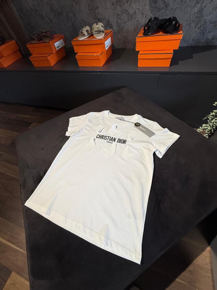 CHRISTIAN DIOR siyah beyaz kelebek detaylı tshirt