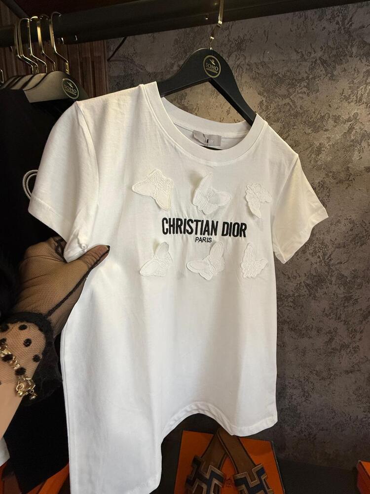 CHRISTIAN DIOR siyah beyaz kelebek detaylı tshirt