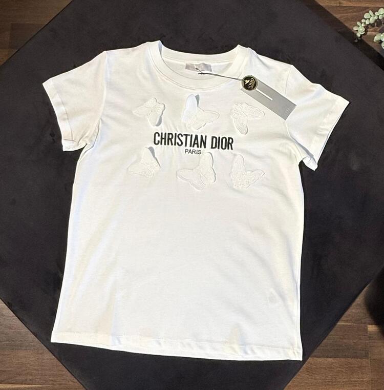 CHRISTIAN DIOR siyah beyaz kelebek detaylı tshirt