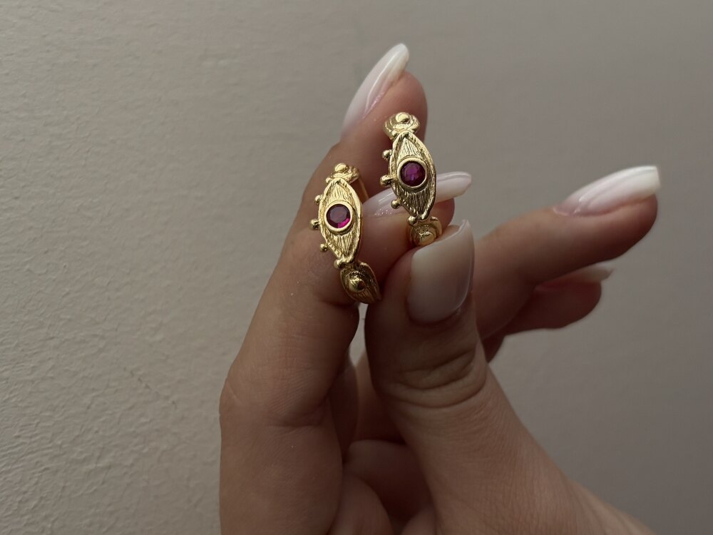 Pembe Taşlı Antik Pirinç Yüzük (ayarlanabilir)