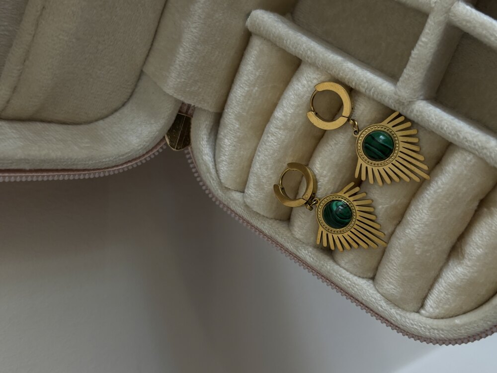 Vintage Yeşil Taş Küpe (çelik)