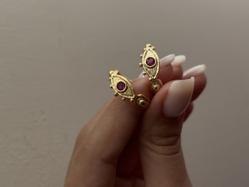 Pembe Taşlı Antik Pirinç Yüzük (ayarlanabilir)