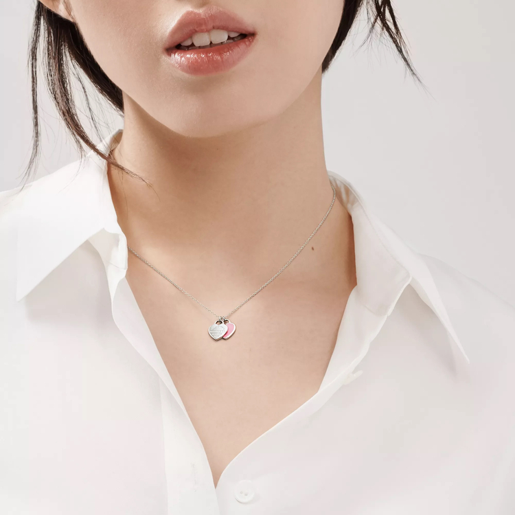 Tiff Double Mini Heart Pink Silver