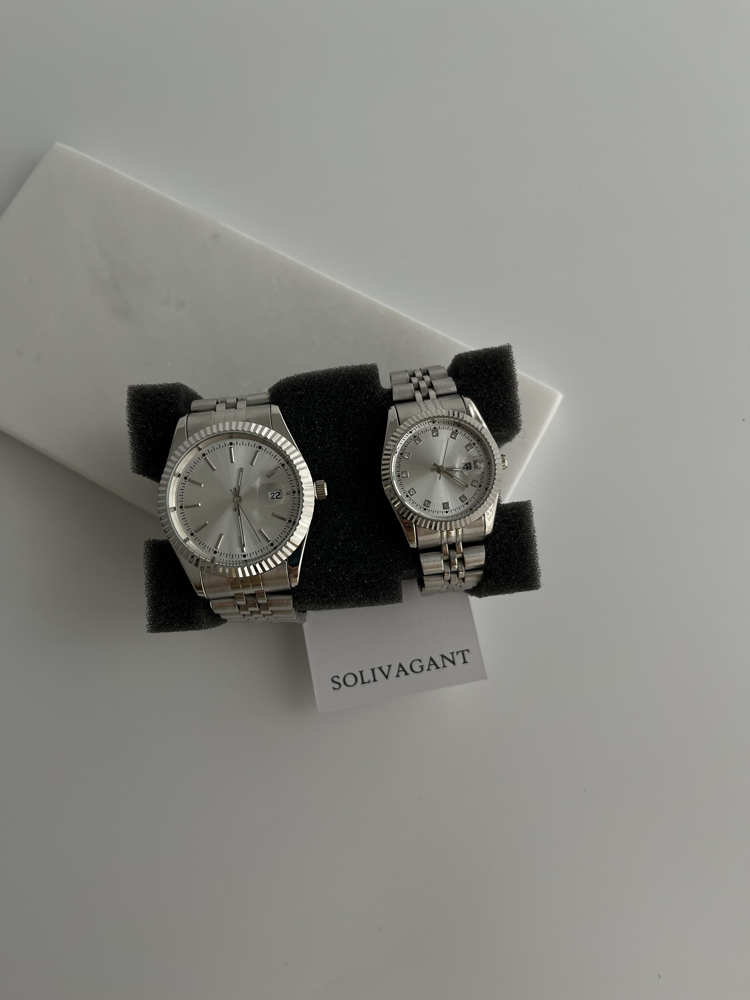 Lusso ~ Silver White Çift saati