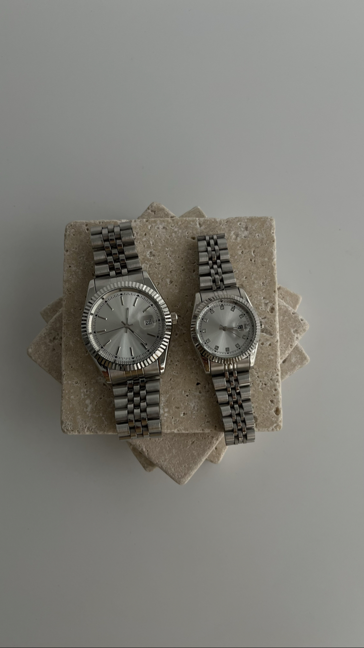 Lusso ~ Silver White Çift saati