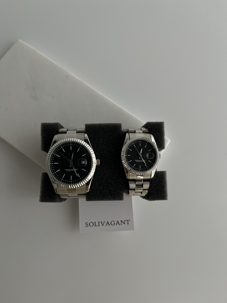 Lusso ~ Silver Black Çift saati 