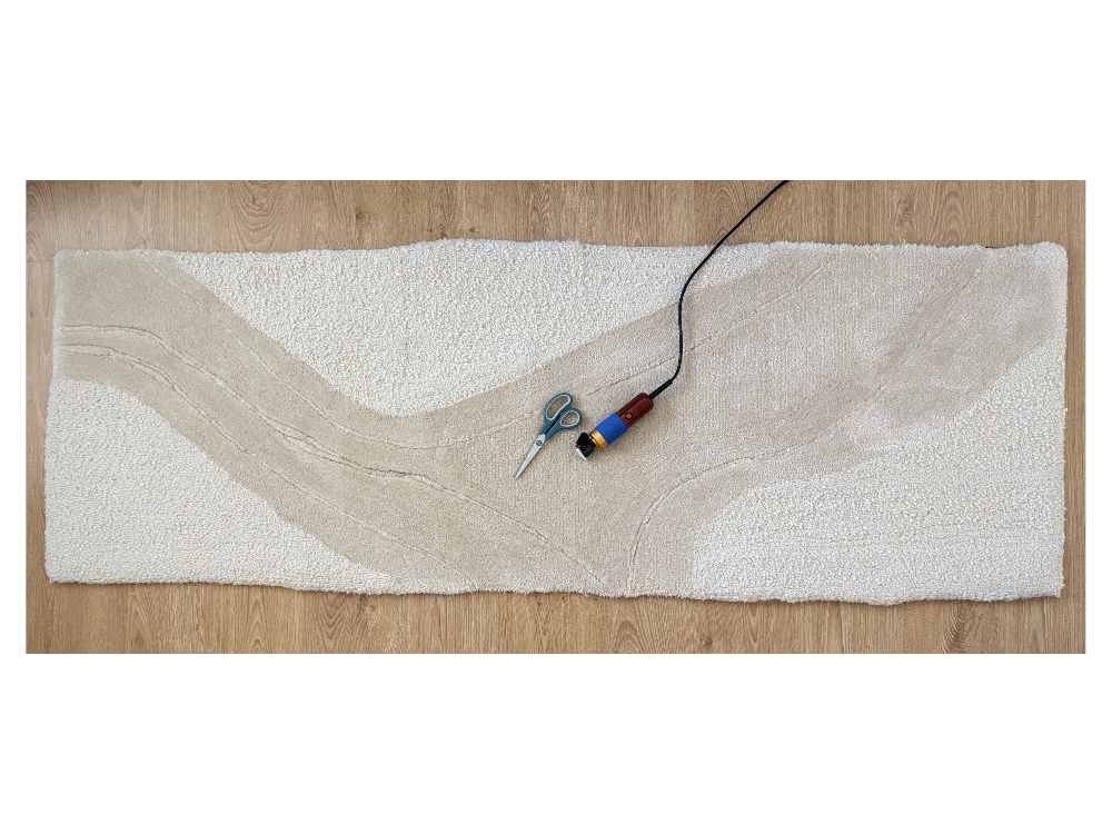 Topografik Monokrom Tufted Yolluk ve Duvar Panosu (198x65 cm)