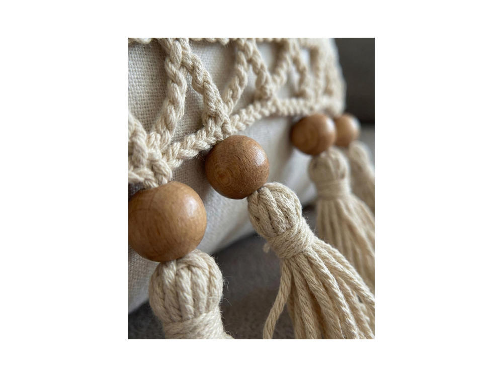 Mini Macrame Lumbar | Krem Tığ İşi Yastık Kılıfı