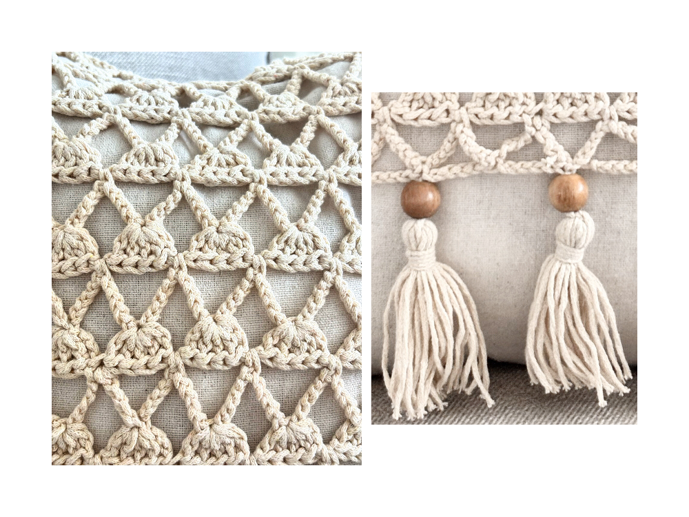 Mini Macrame Lumbar | Krem Tığ İşi Yastık Kılıfı