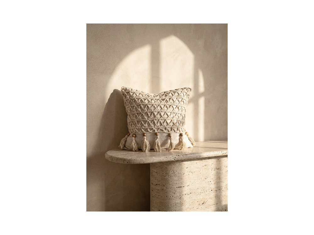 Mini Macrame Lumbar | Krem Tığ İşi Yastık Kılıfı