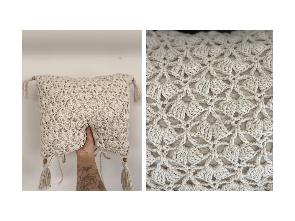 Openwork: Ajur Dokusu | El Örgüsü Kare Yastık (Kılıf)