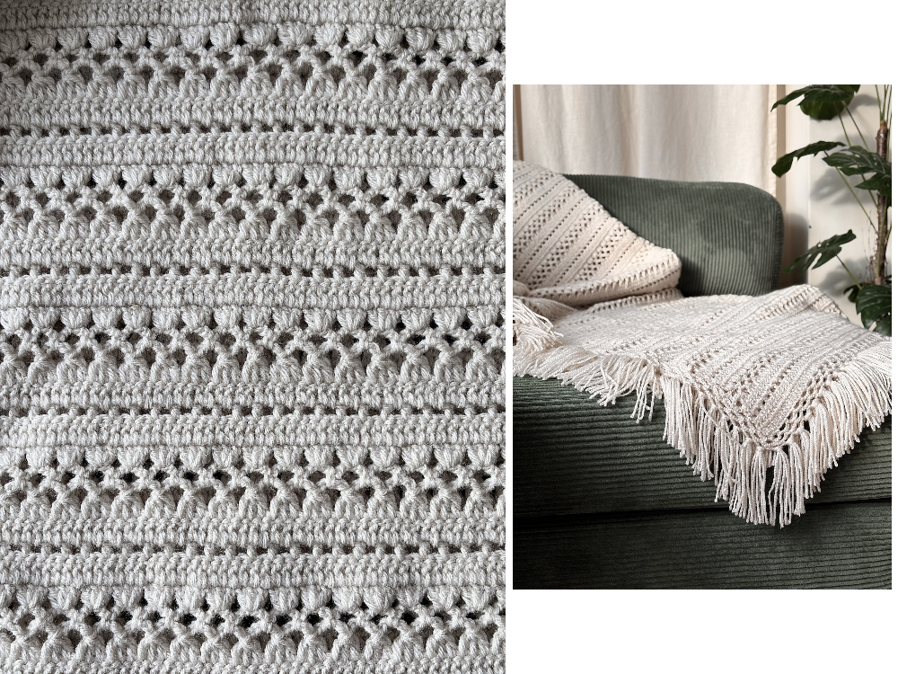 Soft White Lounge Set | El Örgüsü Battaniye & Silindir Yastık