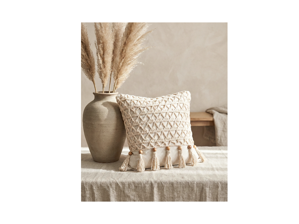 Mini Macrame Lumbar | Krem Tığ İşi Yastık Kılıfı