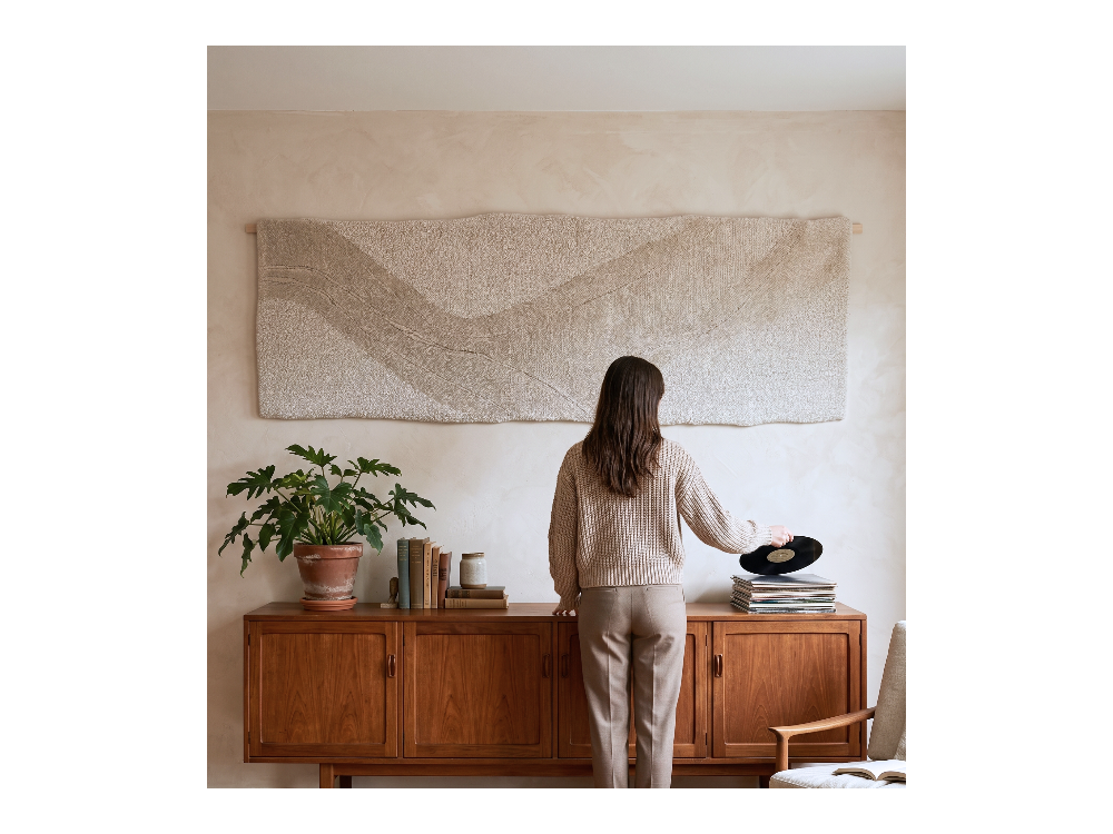 Topografik Monokrom Tufted Yolluk ve Duvar Panosu (198x65 cm)