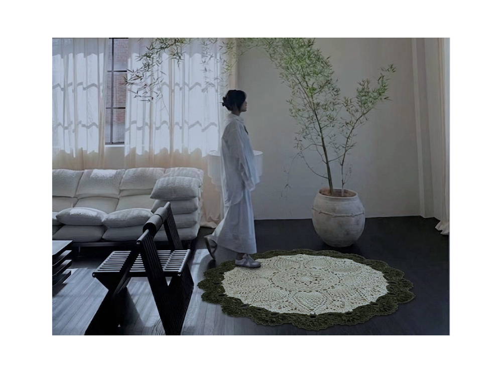 Botanical Circle: Organik Form | El Örgüsü Yuvarlak Halı (104 cm)
