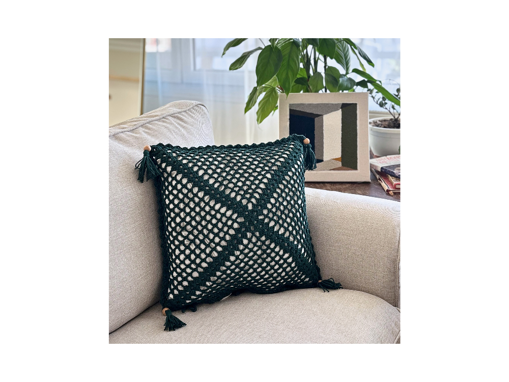 Emerald Diamond | Geometrik Tığ İşi Kare Yastık (Kılıf)