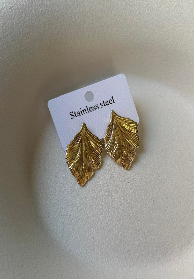 Çelik gold yaprak küpe