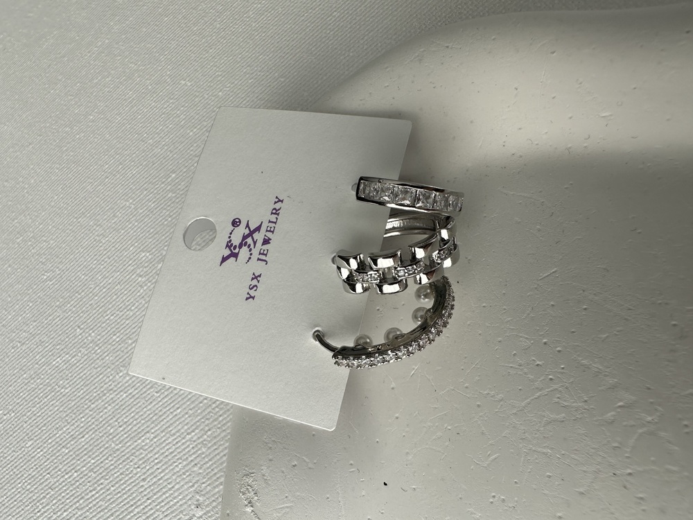 Ysx Vip silver renkte 3 lü küpe seti