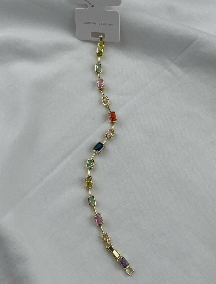Vip Element Renkli Taşlı Gold Bileklik