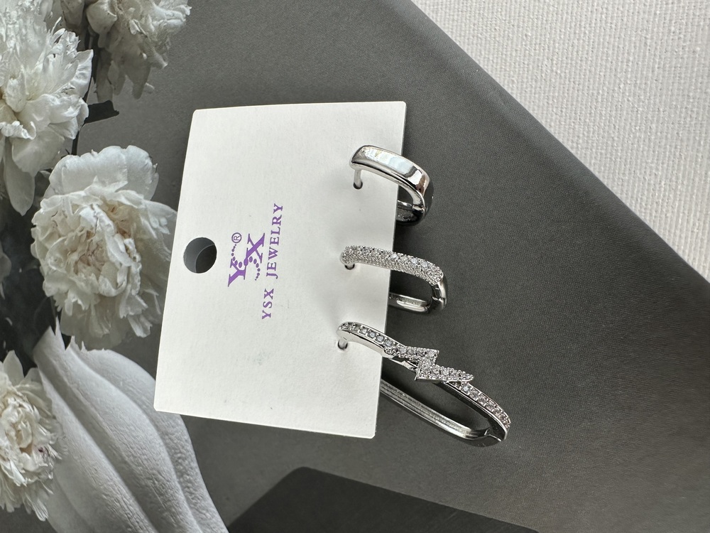 Ysx vip silver renkte 3 lü küpe seti