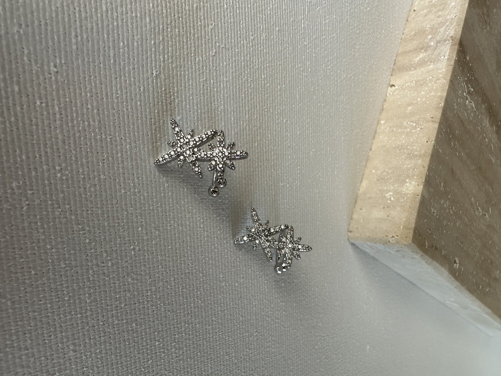 Vip Silver Yıldız Desen Kıkırdak Earcuff ( Tekli )