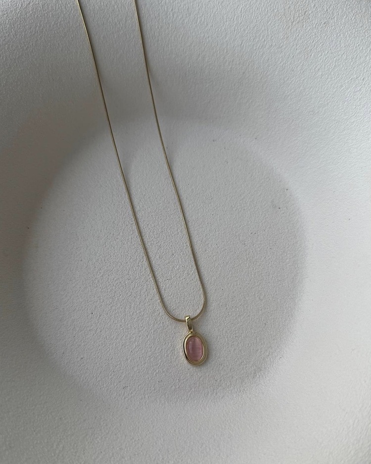 Çelik Gold Pembe Taşlı Kolye