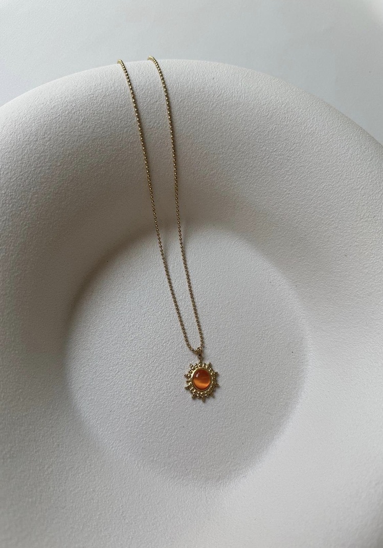 Çelik Gold Turuncu Taşlı Kolye