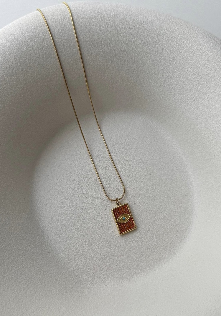 Çelik Gold Turuncu Mineli Kolye