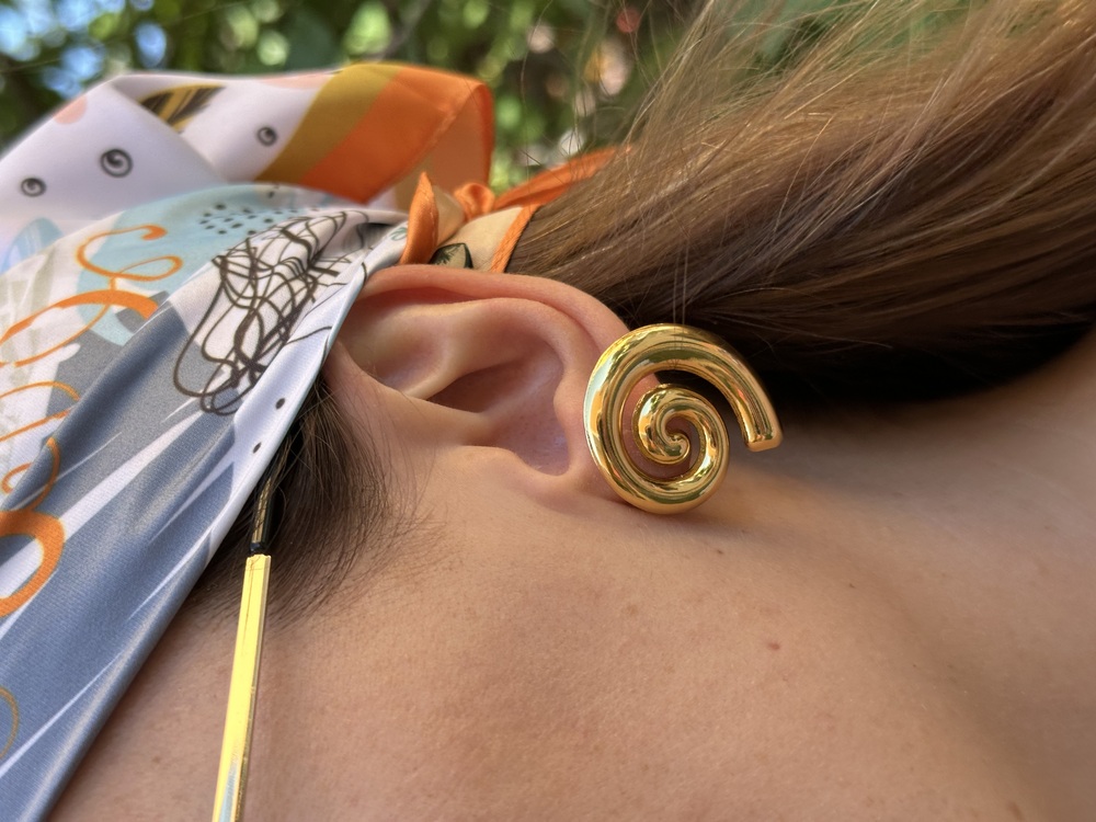 Spiral çelik gold küpe
