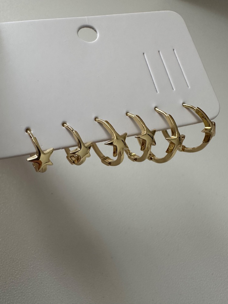 Vip Gold Yıldızlı Küpe Set 6 lı (2 şer çift )