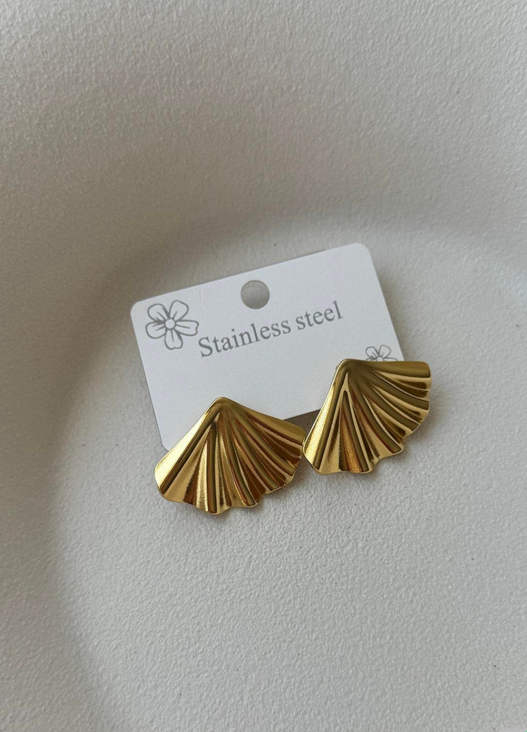 Yelpaze çelik gold küpe