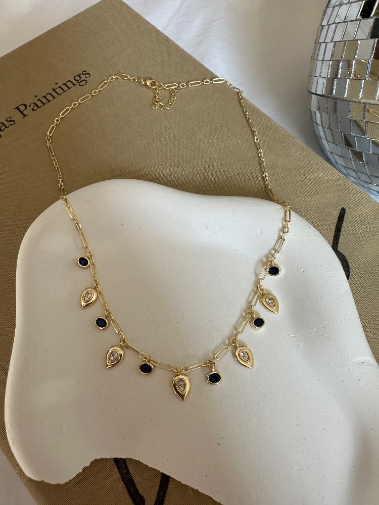 14k Vip Sallantılı Lacivert Taşlı Kolye