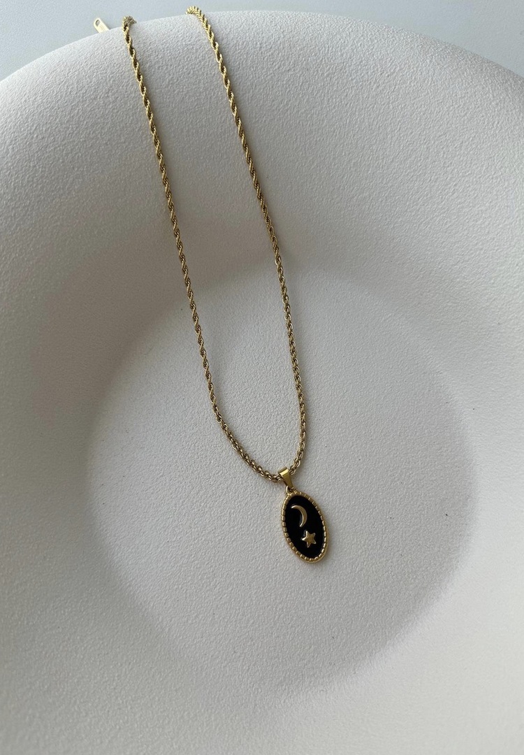 Çelik Gold Siyah Mineli Kolye