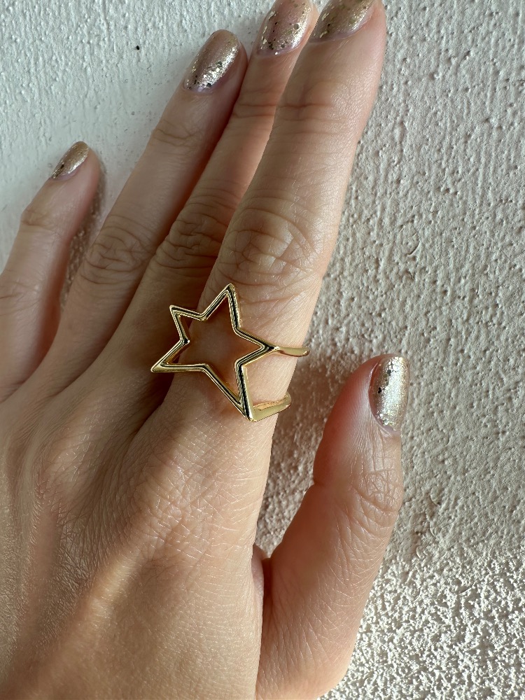 Vip 14k gold Yıldız Desen Ayarlanabilir Yüzük (tekli)
